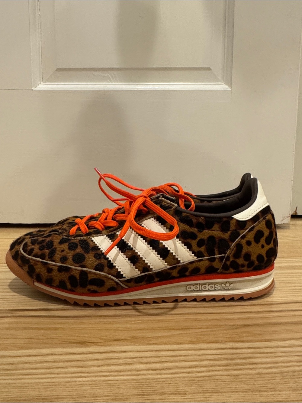 adidas Leopard-Print SL 72 Runner Sneakers with Orange Laces